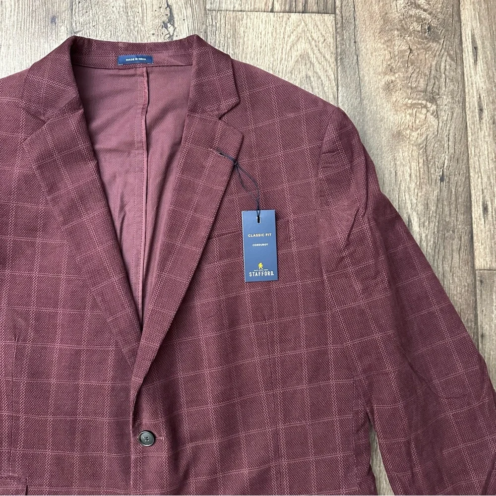 Stafford Sport Coat Classic Corduroy Sport Coat Blazer Men’s Sz 44 Reg Burgundy